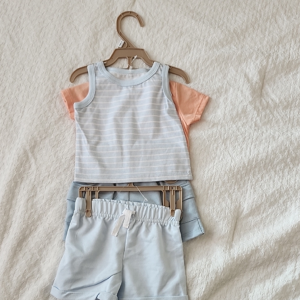 Kids Shark Print Matching 4Pc Set - Peach and Light Blue - Picture 2 of 4